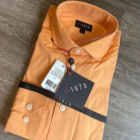 1670 Slim-Fit Stretch Cotton Dress Shirt-ORANGE-16-34/35 - Picture 2 of 3
